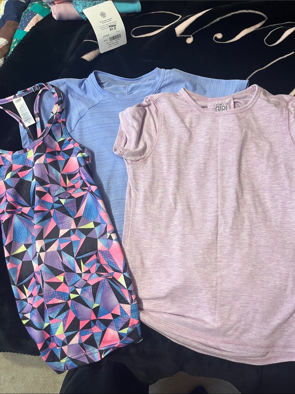 Athleta Girls Short Sleeve Tee Trio - Blue, Light Pink, Multi-Color Geo Tank